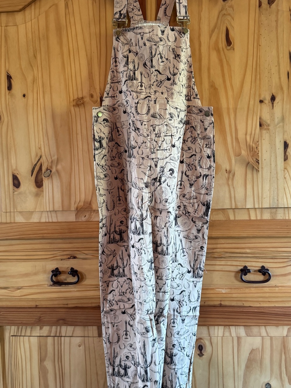 Women’s Cream Printed Boot-Cut Overalls